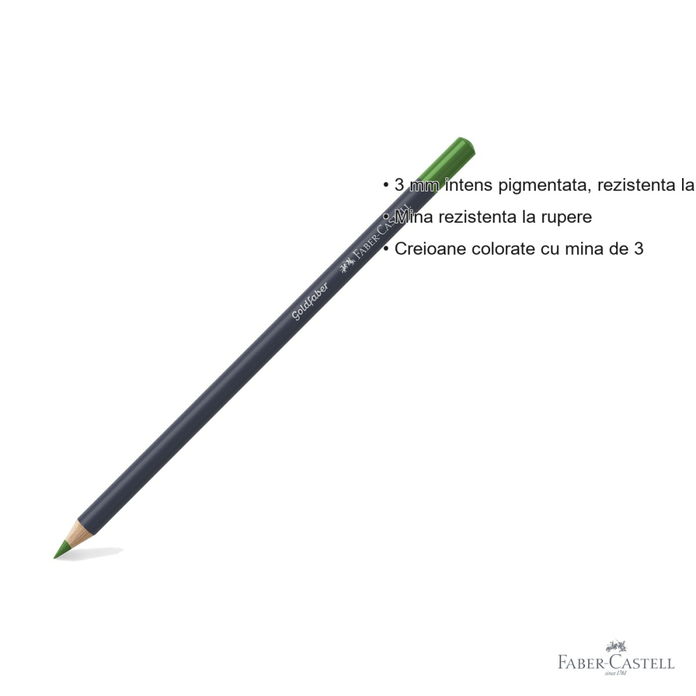 Creion colorat Faber-Castell Goldfaber, verde iarba, mina 3.3 mm intens pigmentata, pentru desen si ilustratie [3]