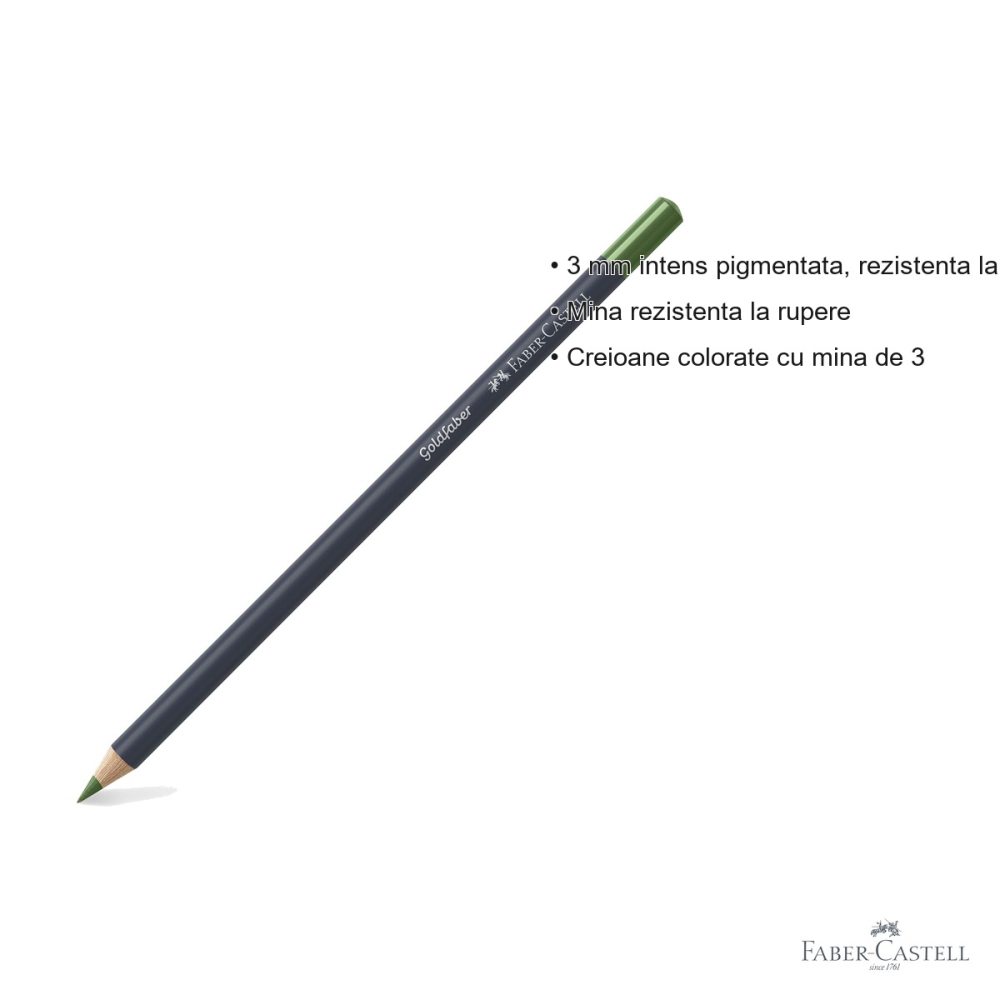 Creion colorat Faber-Castell Goldfaber, verde oliv 167, mina pigmentata 3.3 mm, pentru desen si arta [3]