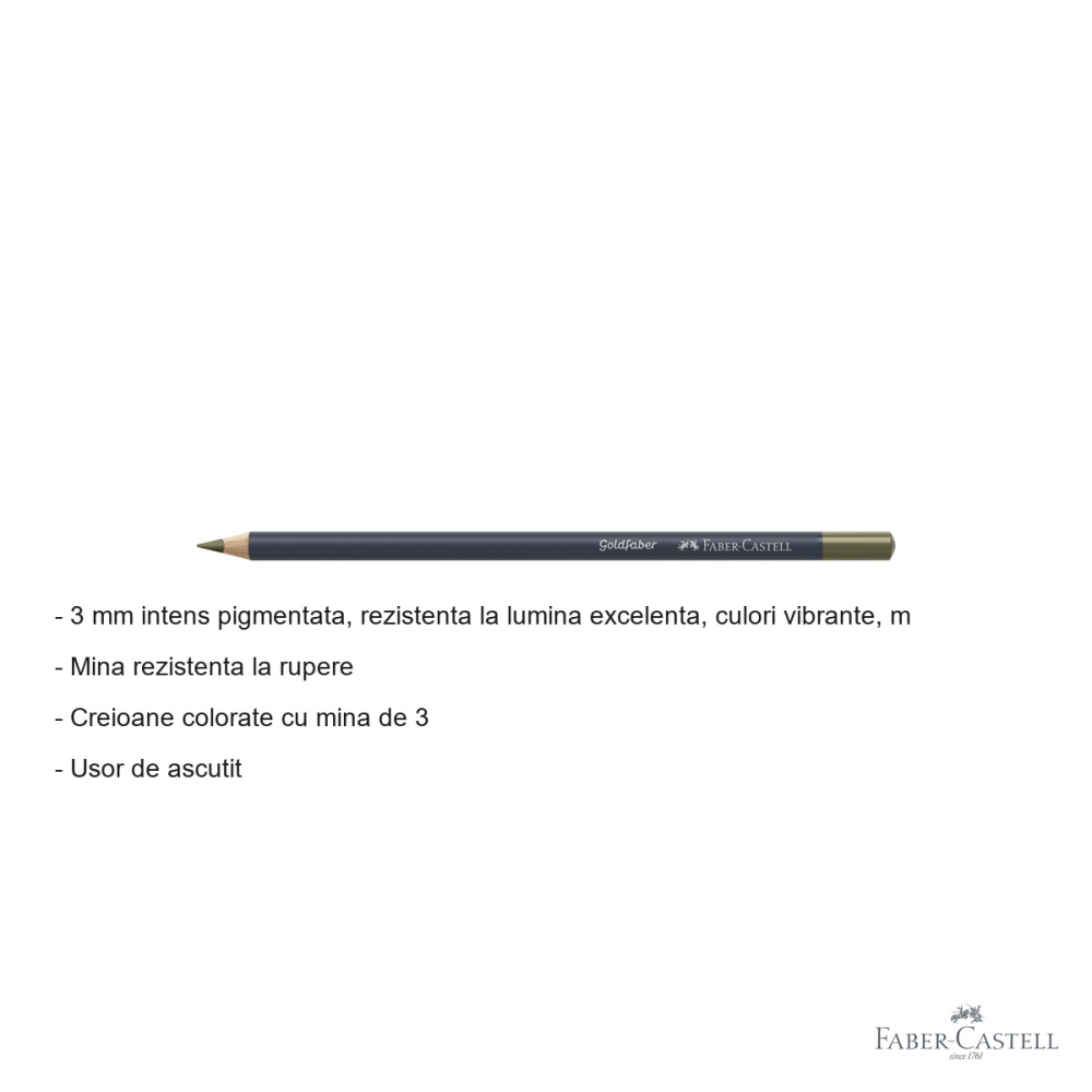 Creion colorat Faber-Castell Goldfaber, verde oliv galbui 173, mina pigmentata intens, pentru desen si arta [2]