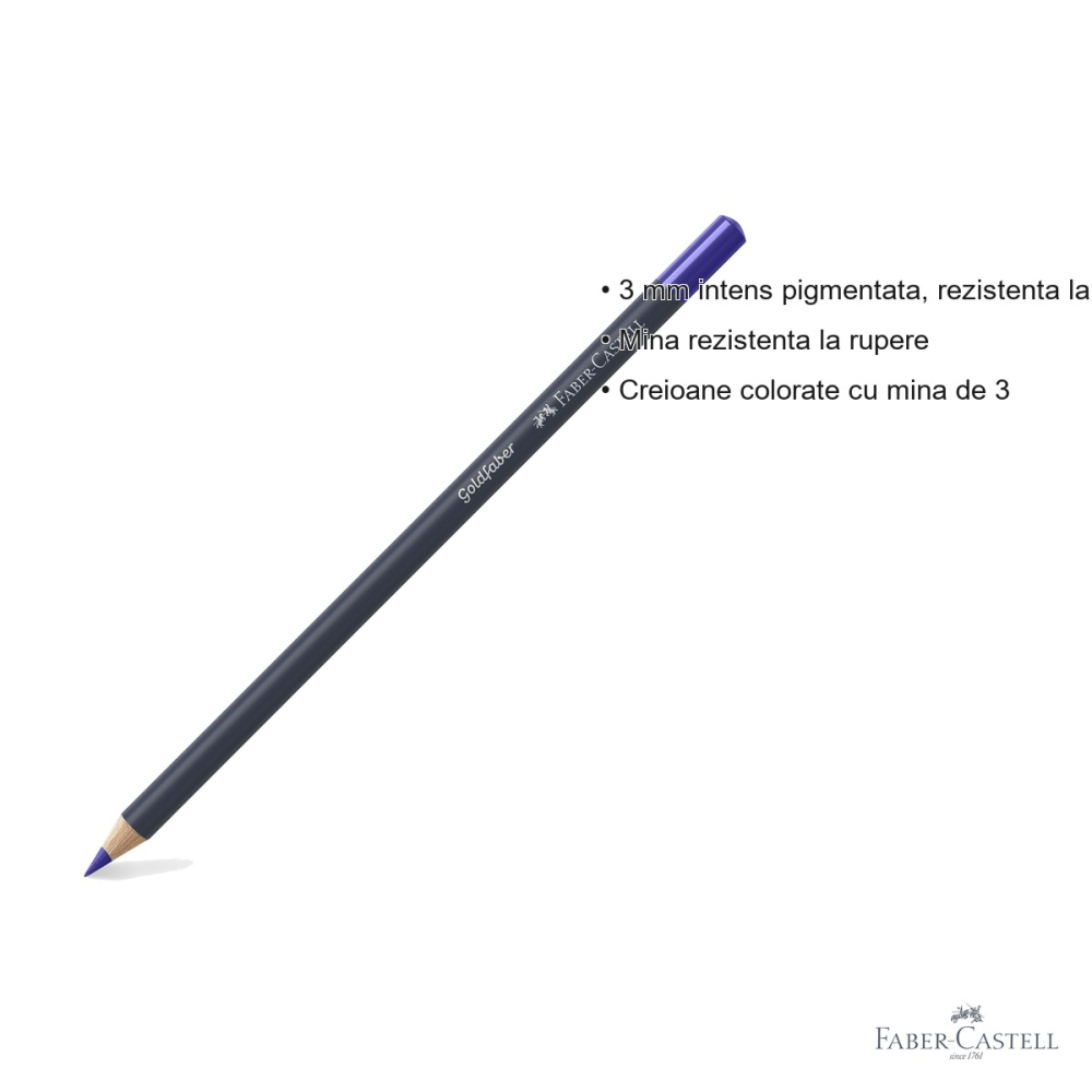 Creion colorat Faber-Castell Goldfaber, violet-albastru 137, mina 3.3 mm pigmentata intens, pentru desen si arta [3]