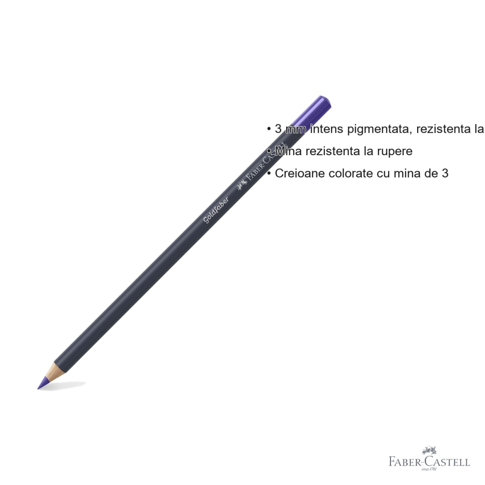 Creion colorat Faber-Castell Goldfaber, violet purpuriu 136, mina 3.3 mm pigmentata intens, pentru desen si grafica [3]