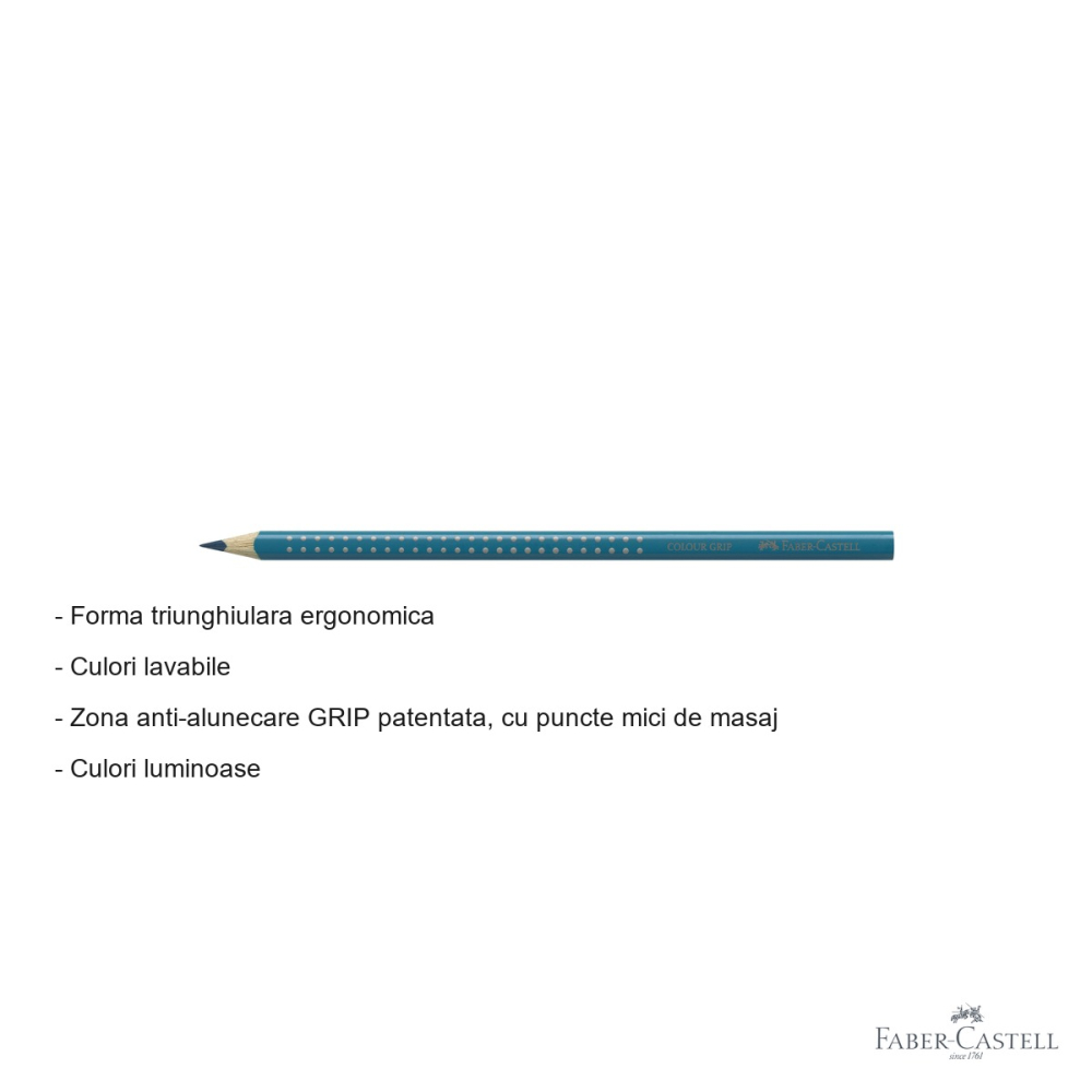 Creion colorat Faber-Castell Grip 2001, culoare turcoaz cobalt, forma triunghiulara ergonomica, pentru copii [2]