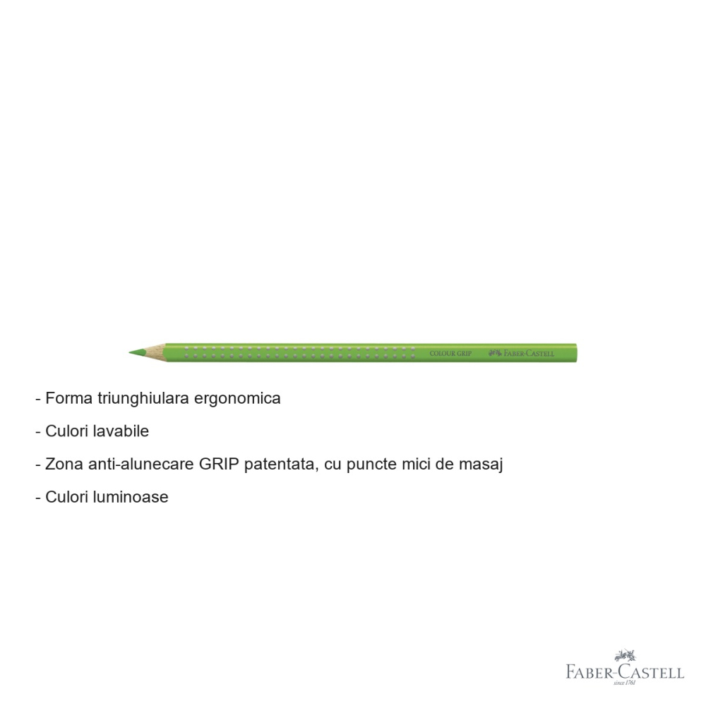 Creion colorat Faber-Castell Grip 2001 verde iarba, forma triunghiulara ergonomica, pentru copii [2]
