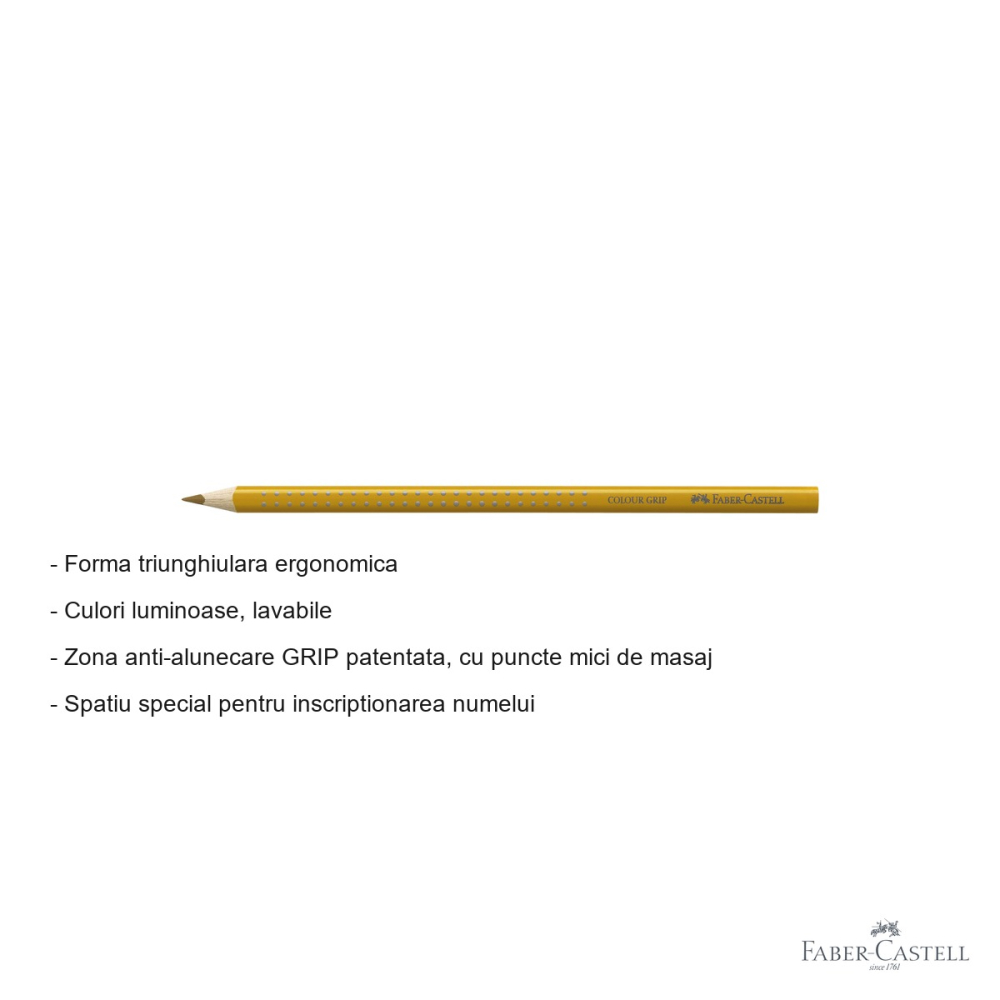 Creion colorat Faber-Castell Grip, culoare cupru, forma triunghiulara ergonomica, pentru copii [2]