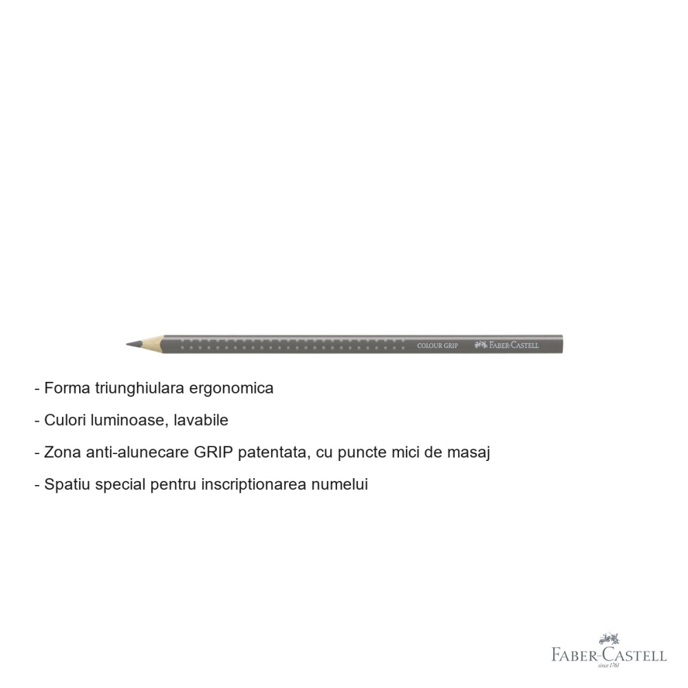 Creion colorat Faber-Castell Grip, culoare gri cald, forma triunghiulara ergonomica, pentru copii [2]