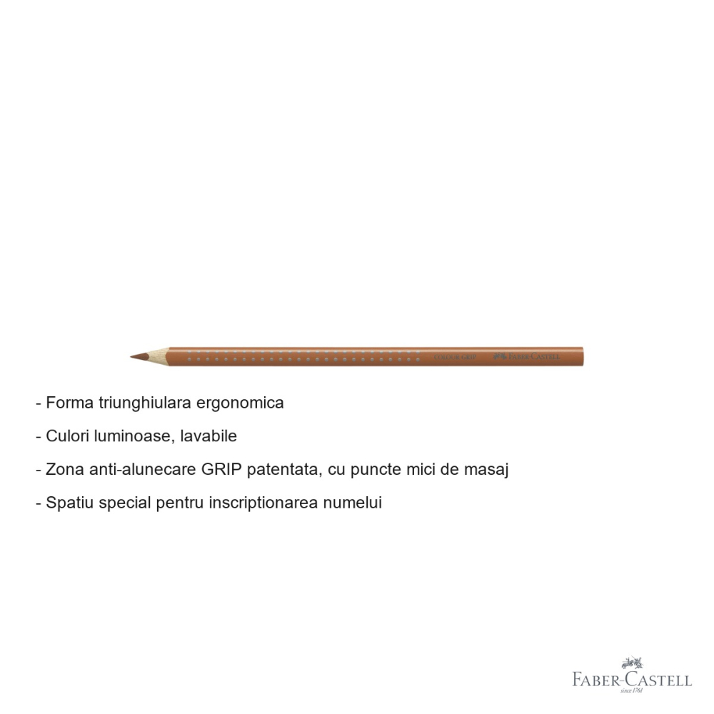 Creion colorat Faber-Castell Grip, culoare ocru, forma triunghiulara ergonomica, pentru copii [2]
