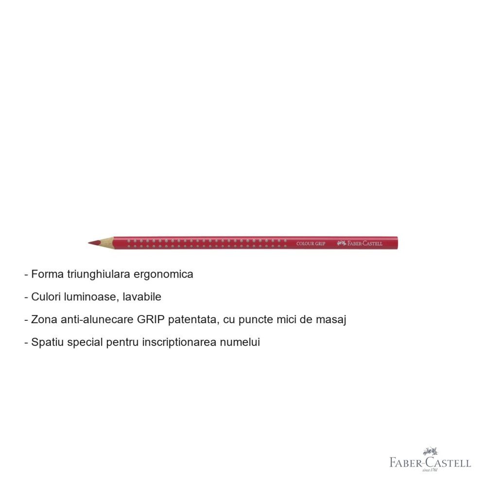 Creion colorat Faber-Castell Grip, culoare rosu caramiziu, forma triunghiulara ergonomica, pentru copii [2]