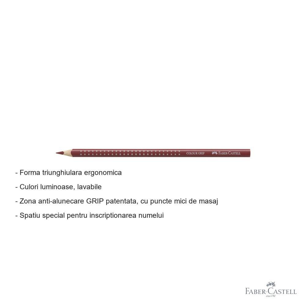 Creion colorat Faber-Castell Grip, culoare rosu indian, forma triunghiulara ergonomica, pentru copii [2]