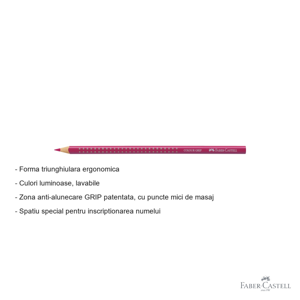 Creion colorat Faber-Castell Grip fuchsia, forma triunghiulara ergonomica, pentru copii [2]