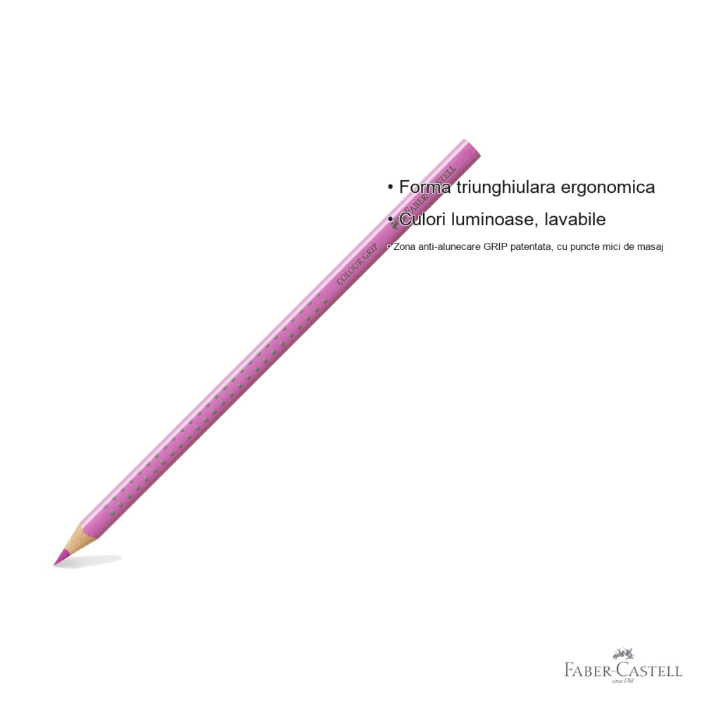 Creion colorat Faber-Castell Grip magenta deschis, forma triunghiulara ergonomica, pentru copii [3]