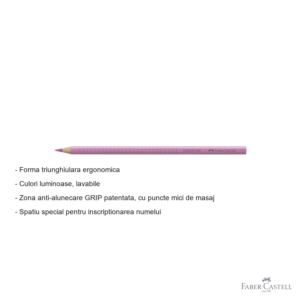 Creion colorat Faber-Castell Grip magenta deschis, forma triunghiulara ergonomica, pentru copii [2]