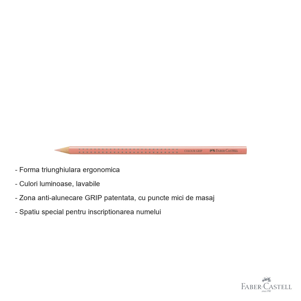 Creion colorat Faber-Castell Grip, nuanta flesh deschis, forma triunghiulara ergonomica, pentru copii [2]