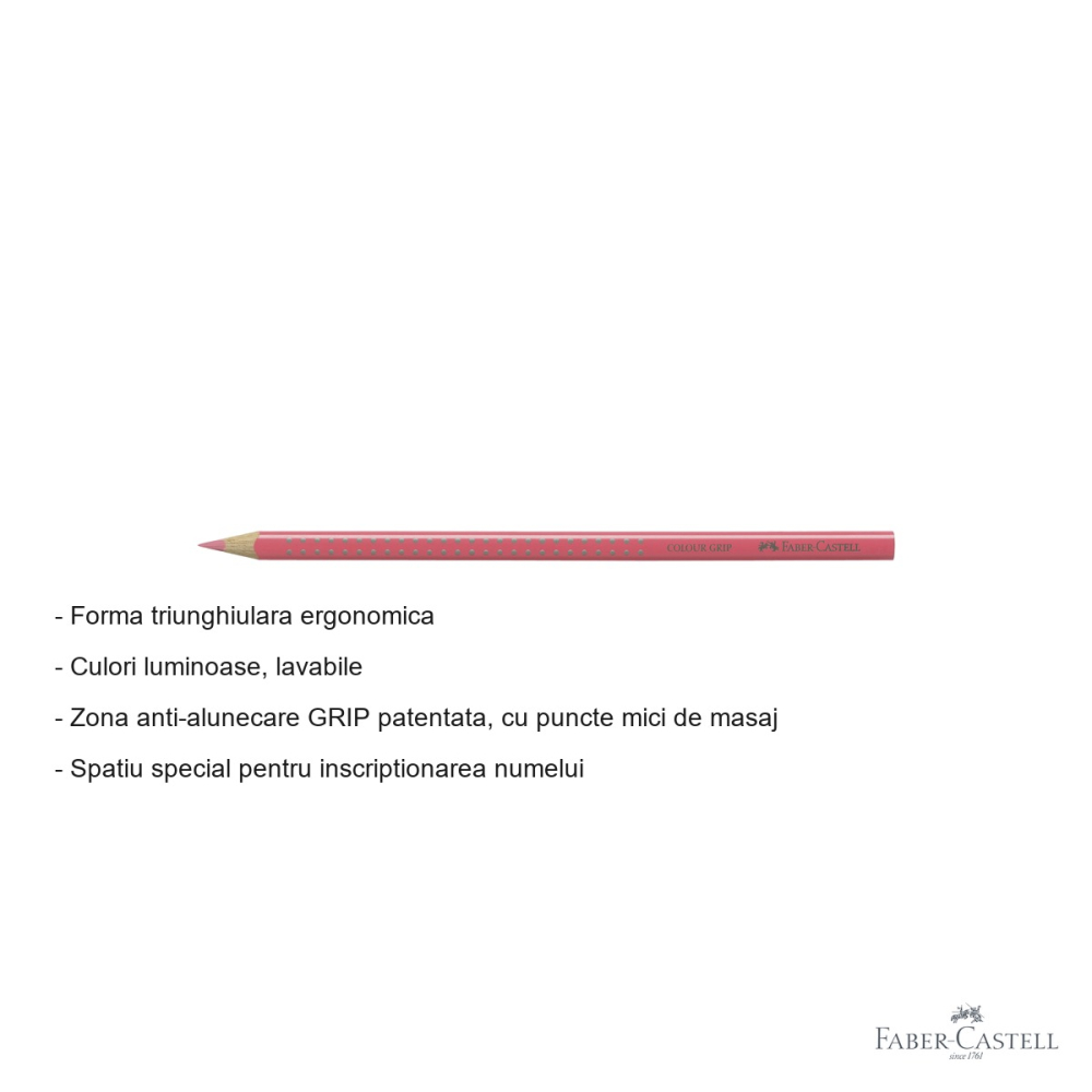 Creion colorat Faber-Castell Grip, roz inchis, forma triunghiulara ergonomica, pentru copii [2]