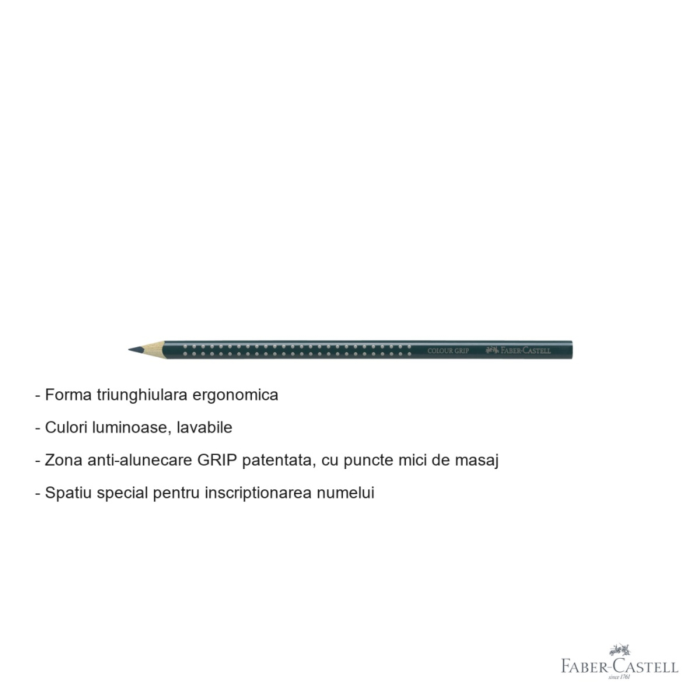 Creion colorat Faber-Castell Grip, verde cobalt inchis, forma triunghiulara ergonomica, pentru copii [2]