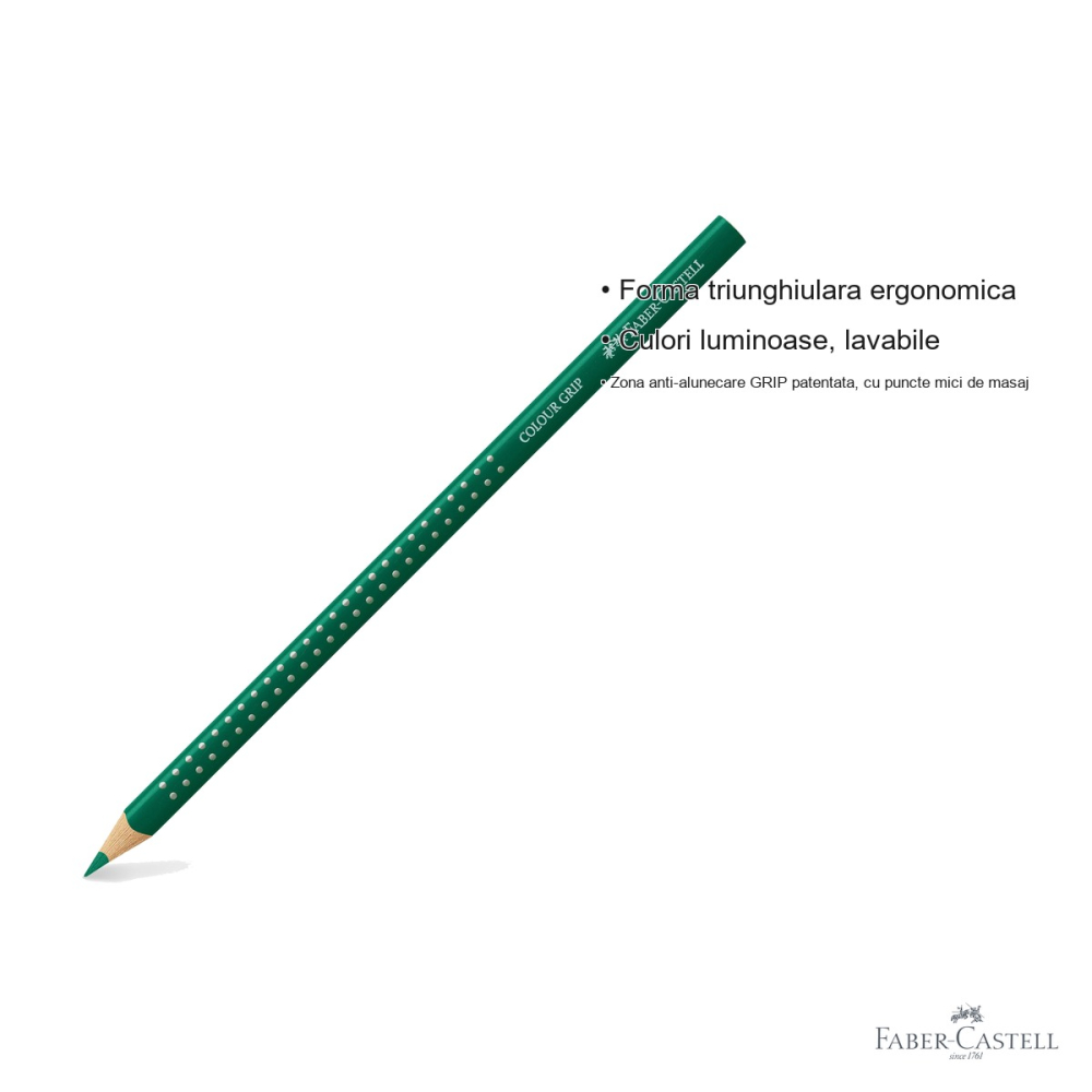 Creion colorat Faber-Castell Grip, verde phtalo, forma triunghiulara ergonomica, pentru copii [3]