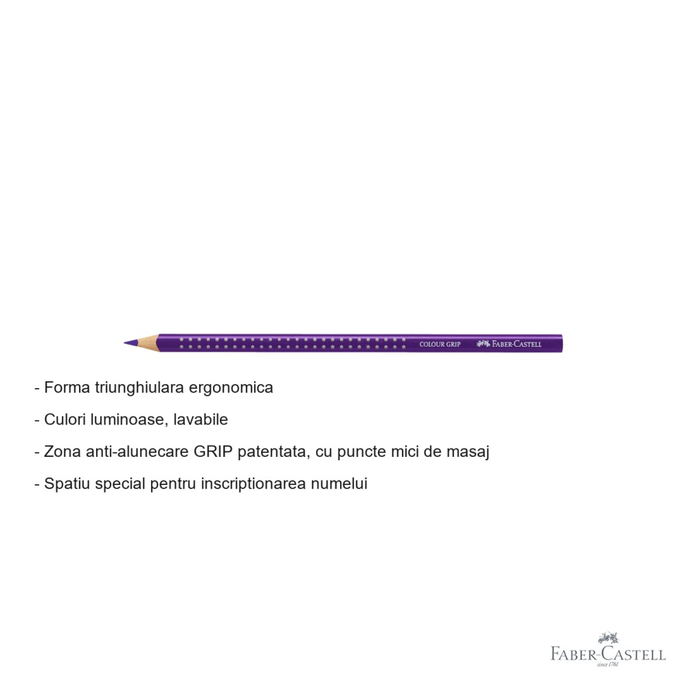 Creion colorat Faber-Castell Grip violet purpuriu, forma triunghiulara ergonomica, pentru copii [2]