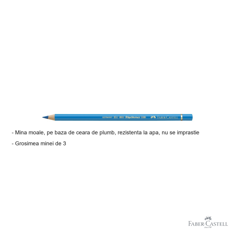 Creion colorat Faber-Castell Polychromos albastru inchis, mina 3.8 mm, rezistent la apa, pentru artisti [2]