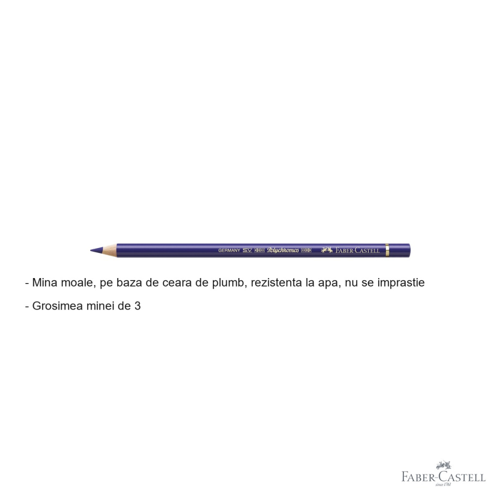 Creion colorat Faber-Castell Polychromos albastru-mov, mina 3.8 mm pe baza de ceara, pentru artisti [2]
