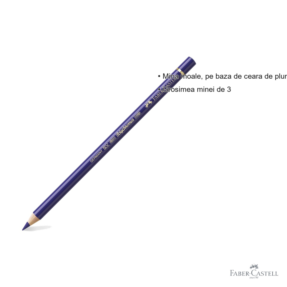 Creion colorat Faber-Castell Polychromos albastru-mov, mina 3.8 mm pe baza de ceara, pentru artisti [3]