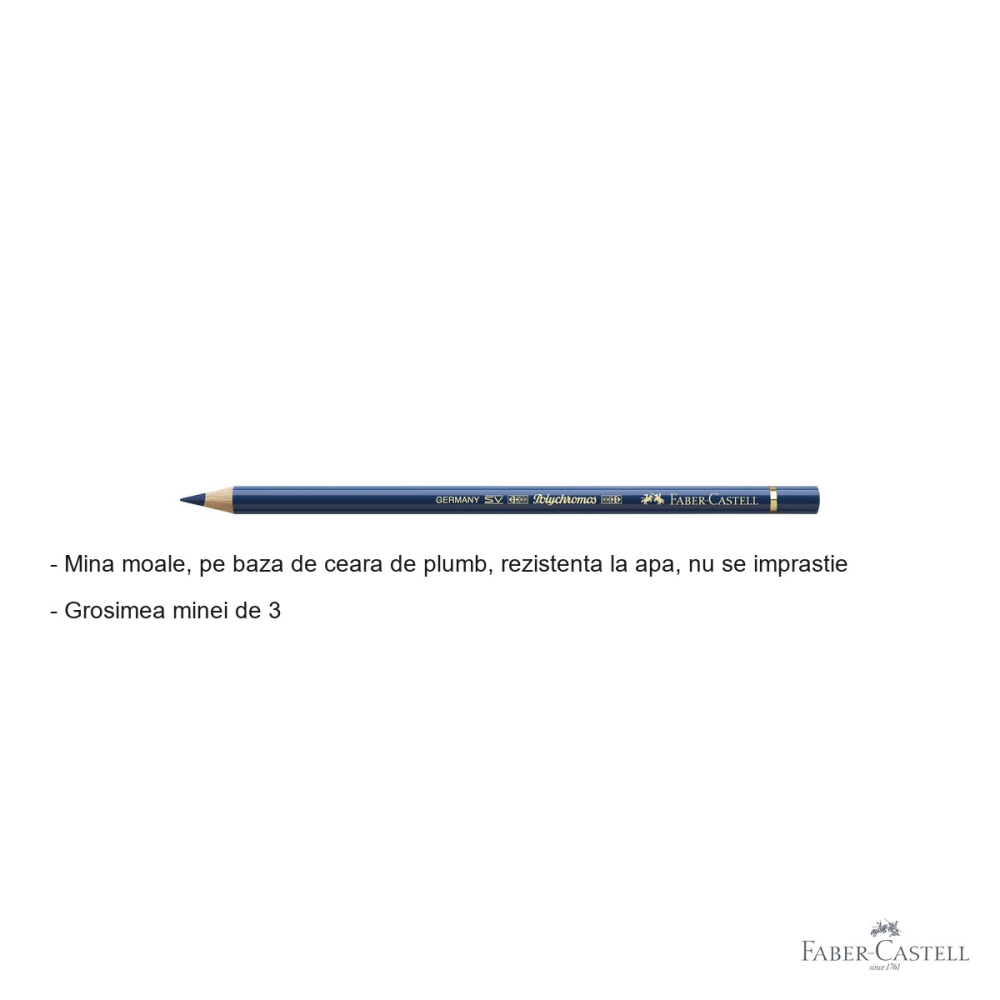 Creion colorat Faber-Castell Polychromos Albastru Prussia, mina groasa pe baza de ceara, pentru artisti [2]