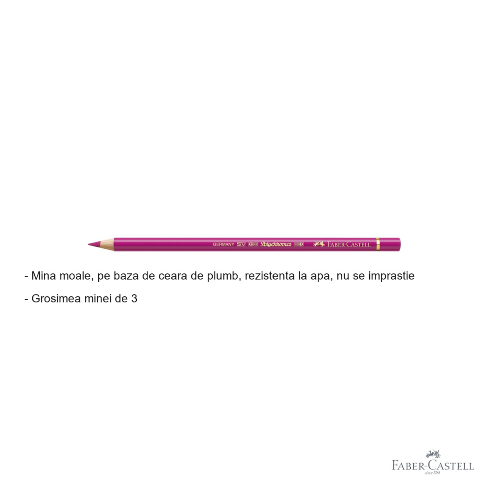 Creion colorat Faber-Castell Polychromos Fuchsia, mina moale pe baza de ceara, rezistent la apa, pentru artisti [2]