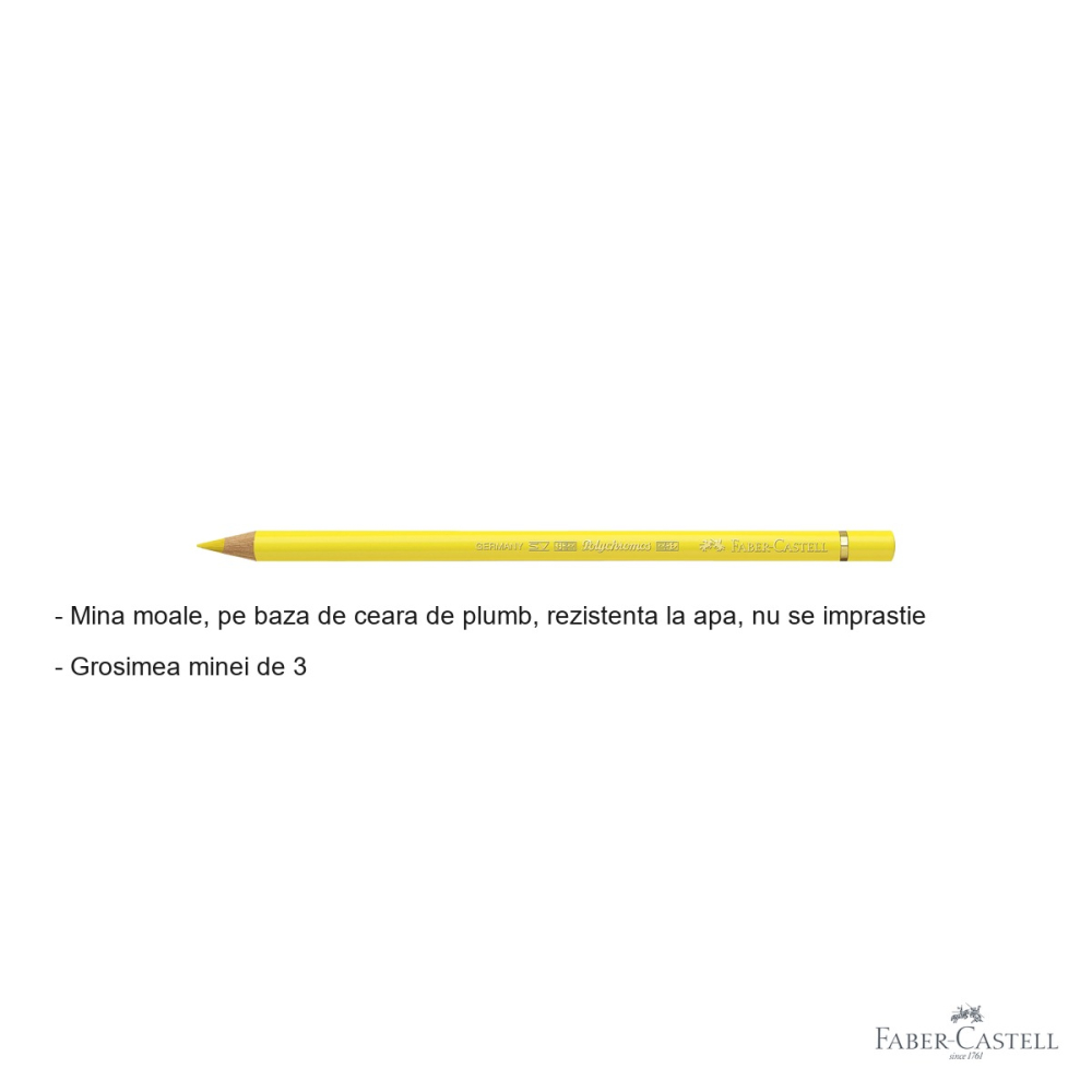 Creion colorat Faber-Castell Polychromos galben cadmium deschis, mina moale pe baza de ceara, pentru artisti [2]