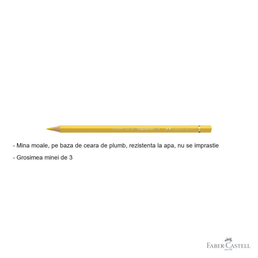 Creion colorat Faber-Castell Polychromos galben cadmium inchis, mina moale pe baza de ceara, pentru artisti [2]