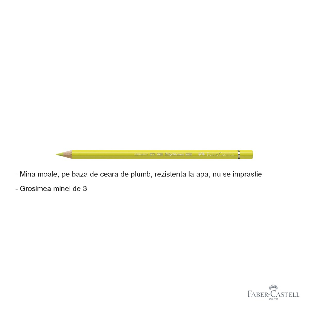 Creion colorat Faber-Castell Polychromos, galben cadmium lamaie, mina moale pe baza de ceara, pentru artisti [2]