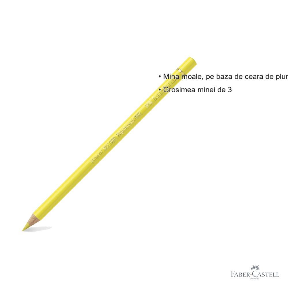 Creion colorat Faber-Castell Polychromos galben lamaie, mina 3.8 mm, rezistent la apa, pentru artisti [3]