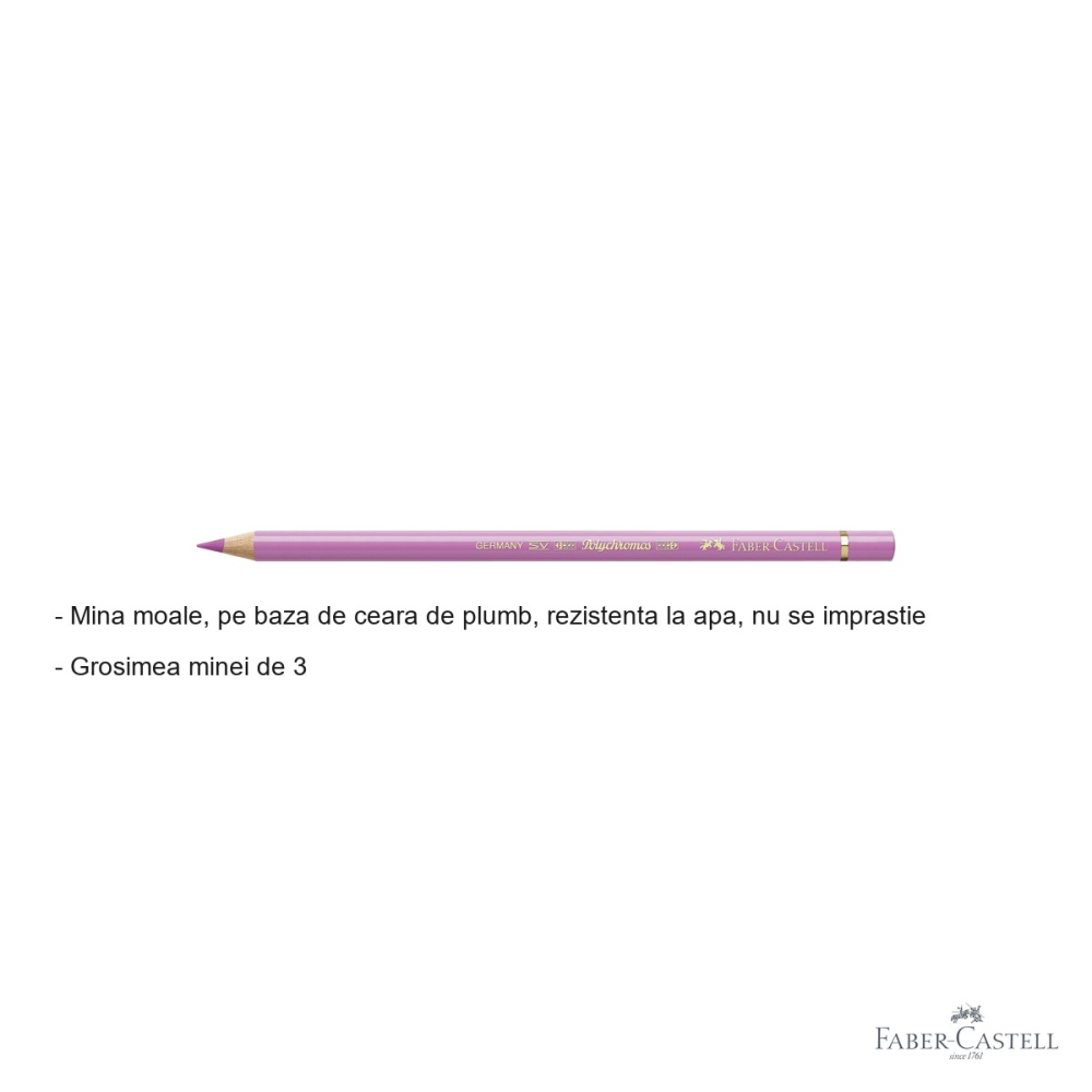 Creion colorat Faber-Castell Polychromos magenta deschis, mina moale pe baza de ceara, rezistent la apa, pentru artisti [2]