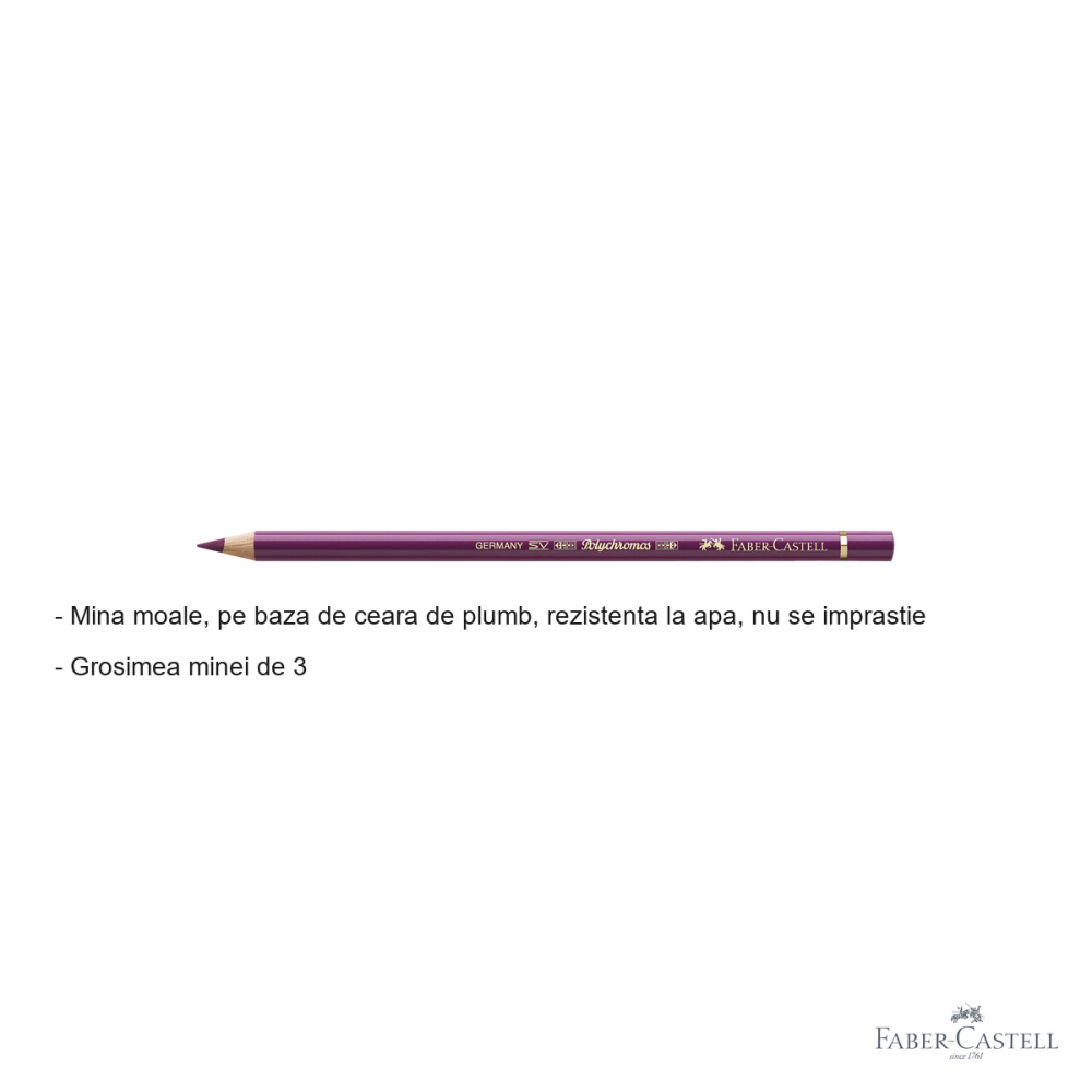 Creion colorat Faber-Castell Polychromos Magenta, mina pe baza de ceara, rezistent la apa, pentru artisti [2]