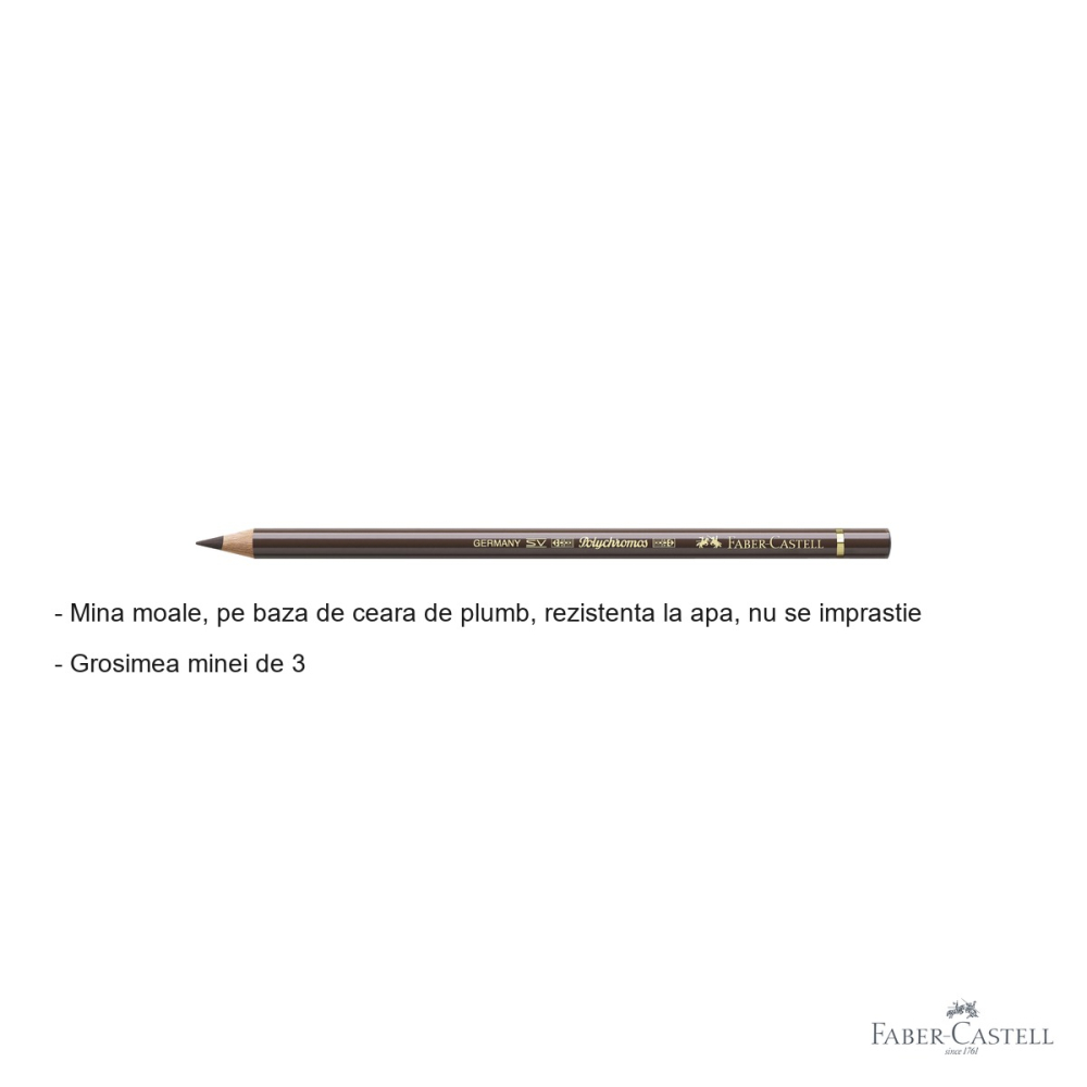 Creion colorat Faber-Castell Polychromos maro umbra, mina 3.8 mm, rezistent la apa, pentru artisti [2]