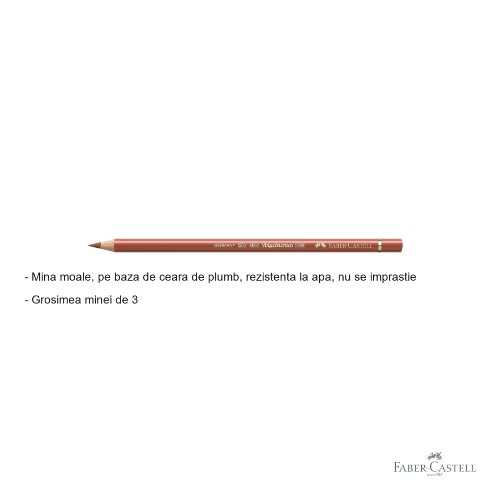 Creion colorat Faber-Castell Polychromos rosu sangvin, mina moale pe baza de ceara, pentru artisti si grafica profesionala [2]
