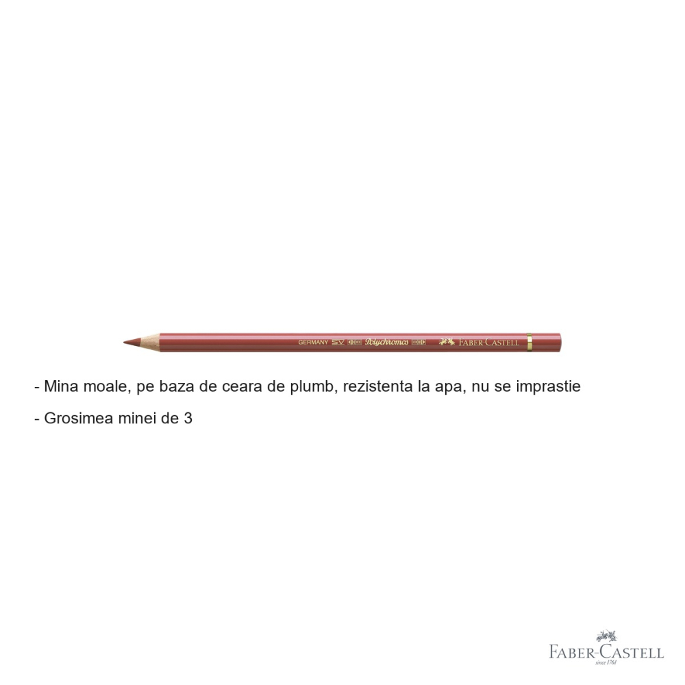 Creion colorat Faber-Castell Polychromos Rosu Venetian, mina moale pe baza de ceara, rezistent la apa, pentru artisti [2]