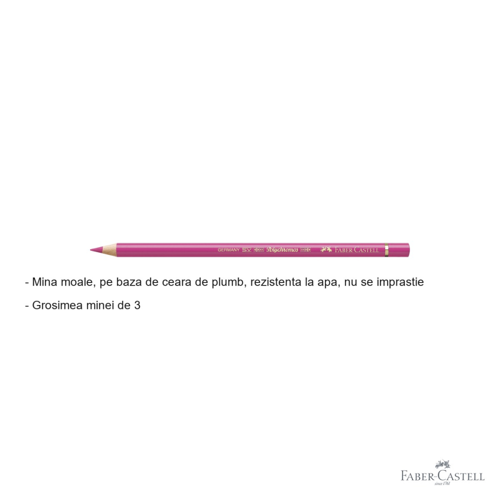 Creion colorat Faber-Castell Polychromos roz purpuriu deschis, mina moale pe baza de ceara, pentru artisti [2]