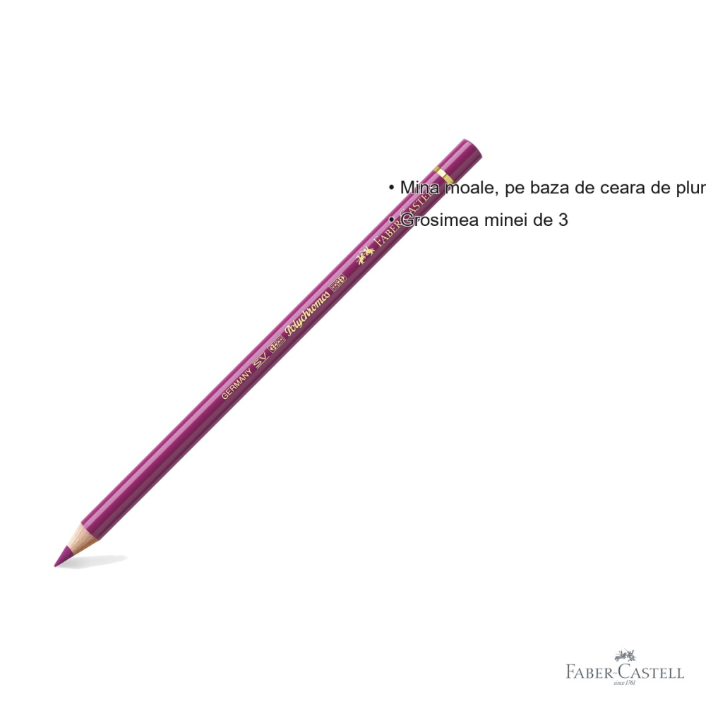 Creion colorat Faber-Castell Polychromos roz purpuriu mediu, mina ceara 3.8 mm, rezistent la apa, pentru arta si grafica [3]