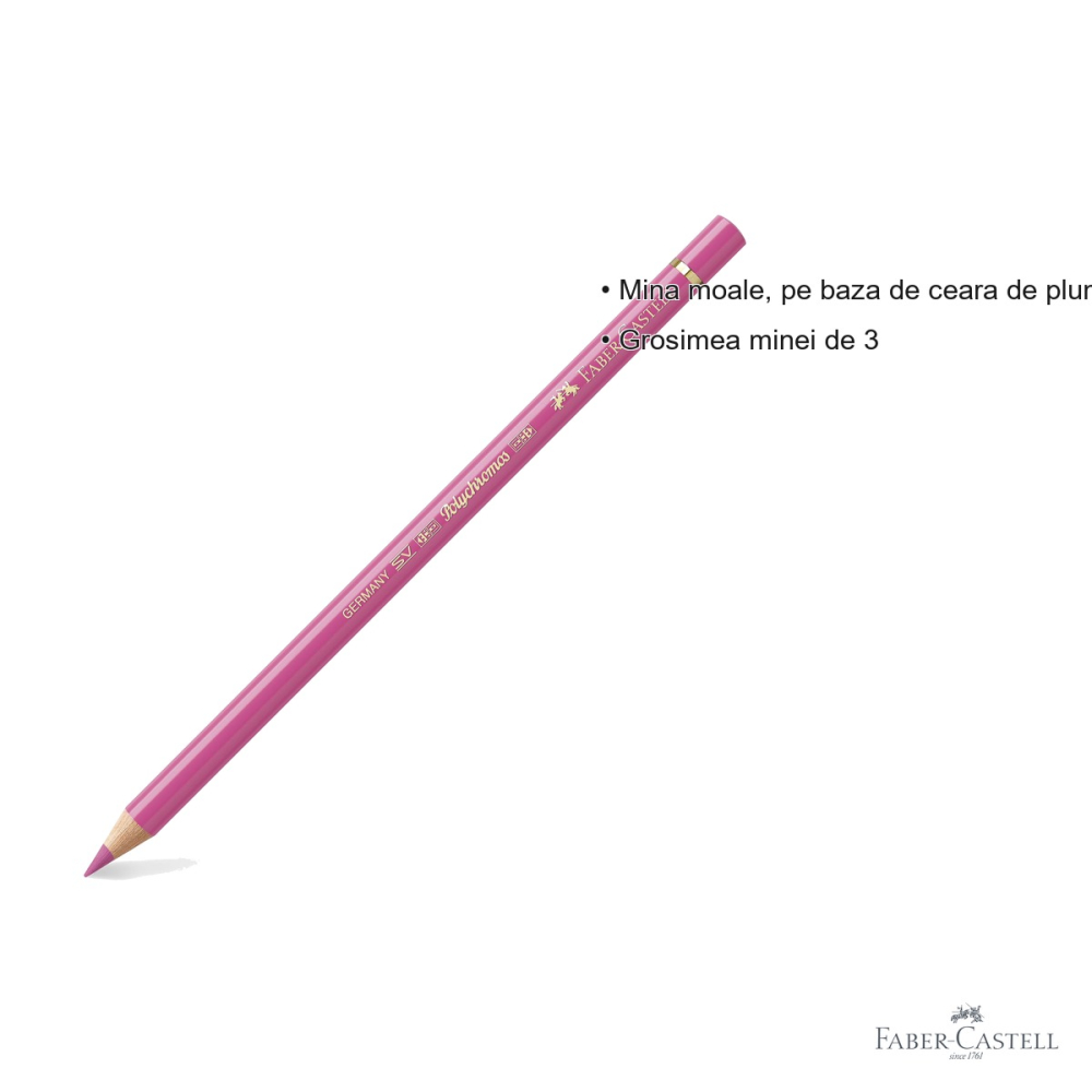 Creion colorat Faber-Castell Polychromos roz stalactita, mina 3.8 mm, rezistent la apa, pentru artisti [3]