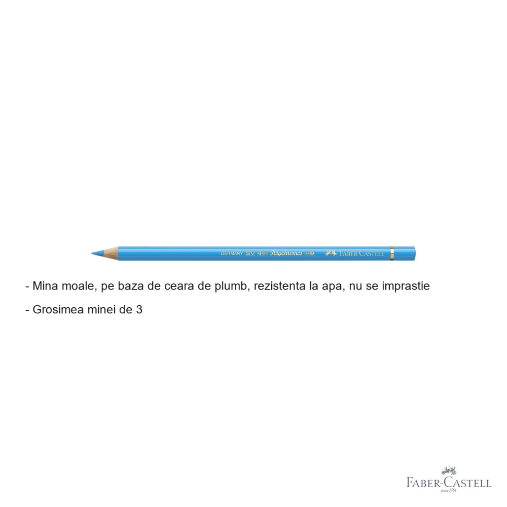 Creion colorat Faber-Castell Polychromos turcoaz albastrui, mina moale pe baza de ceara, pentru desen si ilustratie artistica [2]