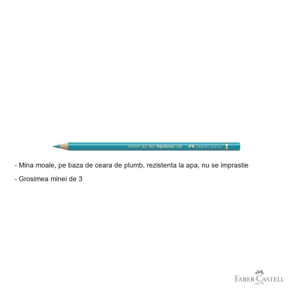 Creion colorat Faber-Castell Polychromos Verde Cobalt, mina 3.8 mm, rezistent la apa, pentru artisti [2]