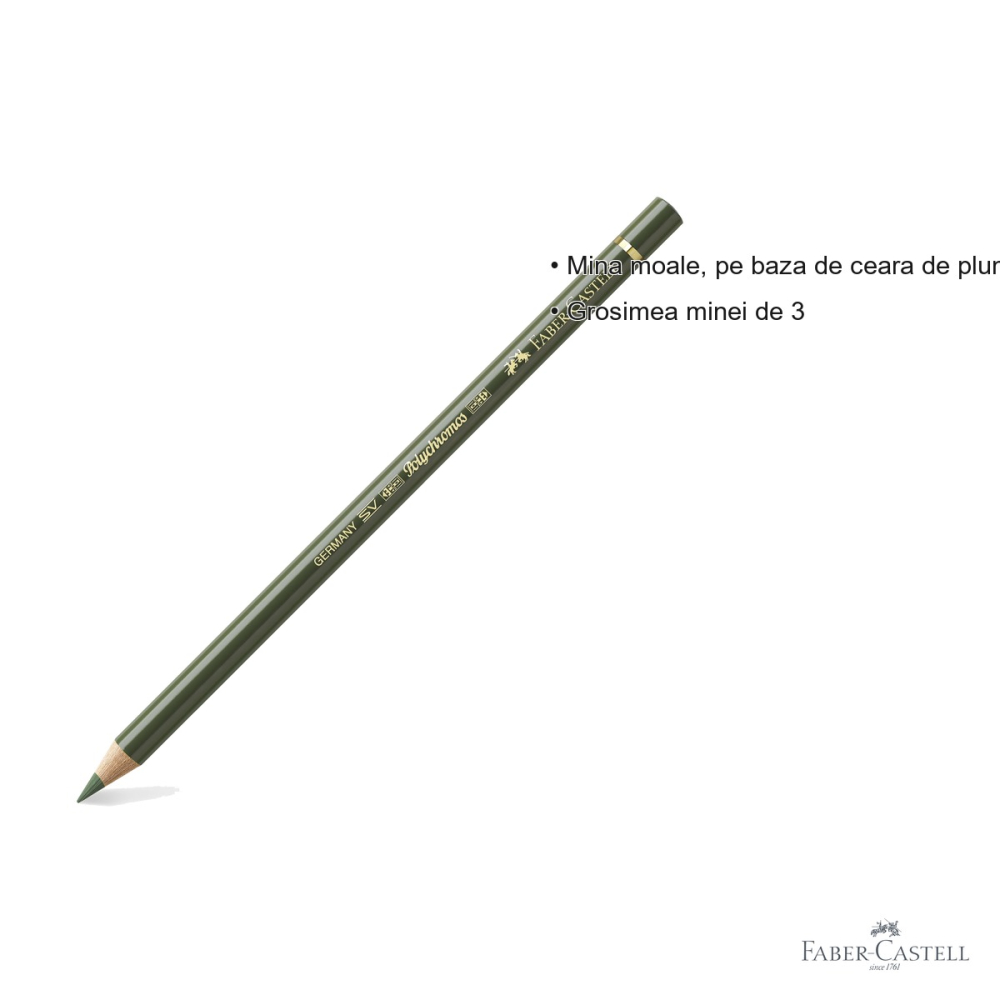 Creion colorat Faber-Castell Polychromos Verde Crom Opac, mina 3.8 mm, rezistent la apa, pentru arta si grafica [3]