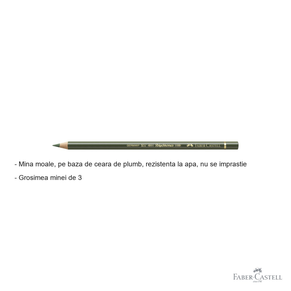 Creion colorat Faber-Castell Polychromos Verde Crom Opac, mina 3.8 mm, rezistent la apa, pentru arta si grafica [2]