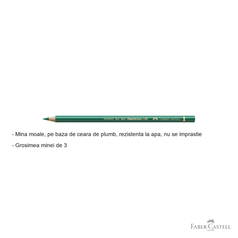 Creion colorat Faber-Castell Polychromos verde inchis, mina moale pe baza de ceara, rezistent la apa, pentru arta si grafica [2]