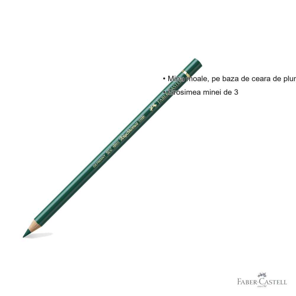 Creion colorat Faber-Castell Polychromos verde, mina moale pe baza de ceara, rezistent la apa, pentru artisti [3]
