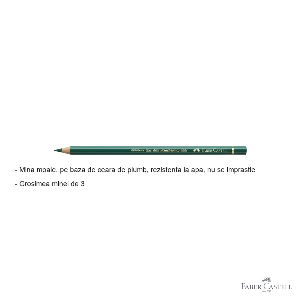 Creion colorat Faber-Castell Polychromos verde, mina moale pe baza de ceara, rezistent la apa, pentru artisti [2]