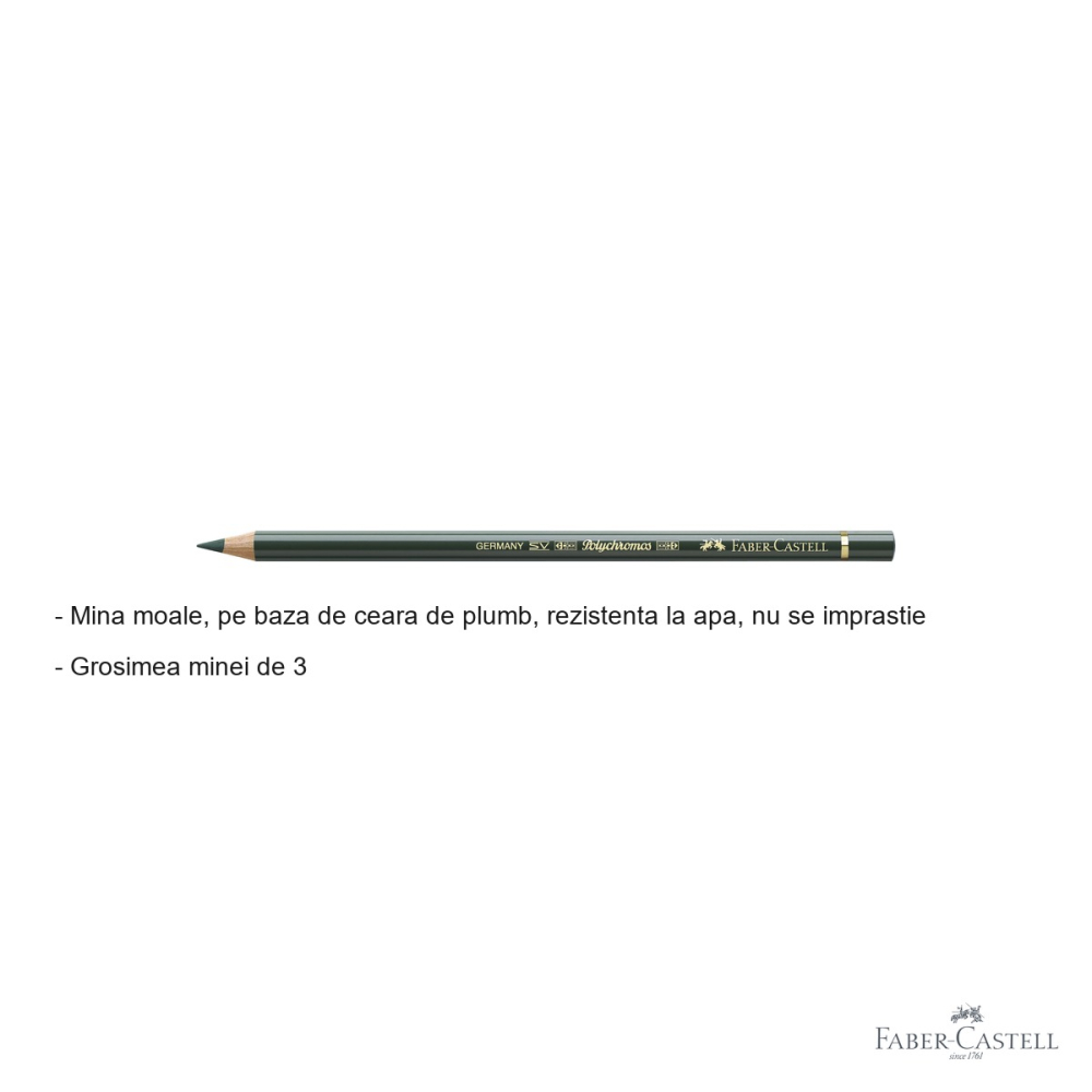Creion colorat Faber-Castell Polychromos verde oxid de crom inchis, mina 3.8 mm, rezistent la apa, pentru artisti [2]