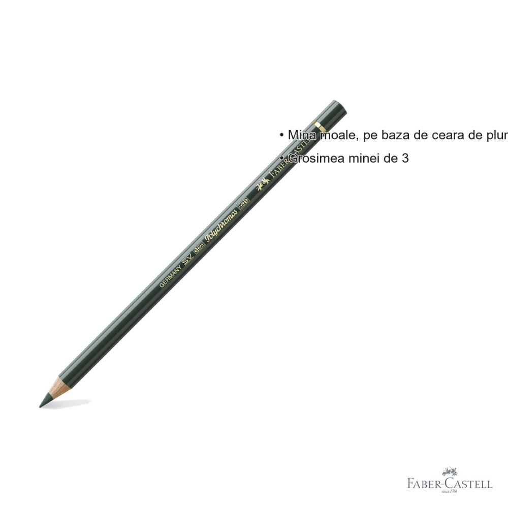 Creion colorat Faber-Castell Polychromos verde oxid de crom inchis, mina 3.8 mm, rezistent la apa, pentru artisti [3]