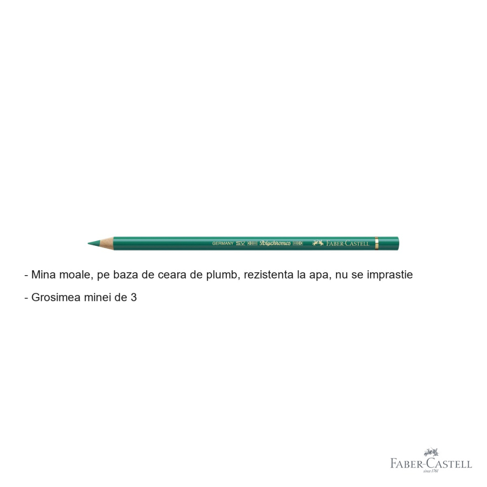 Creion colorat Faber-Castell Polychromos verde phthalo, mina moale pe baza de ceara, pentru arta si grafica profesionala [2]