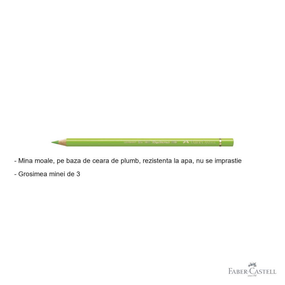 Creion colorat Faber-Castell Polychromos Vernil, mina moale pe baza de ceara, rezistent la apa, pentru desen artistic [2]