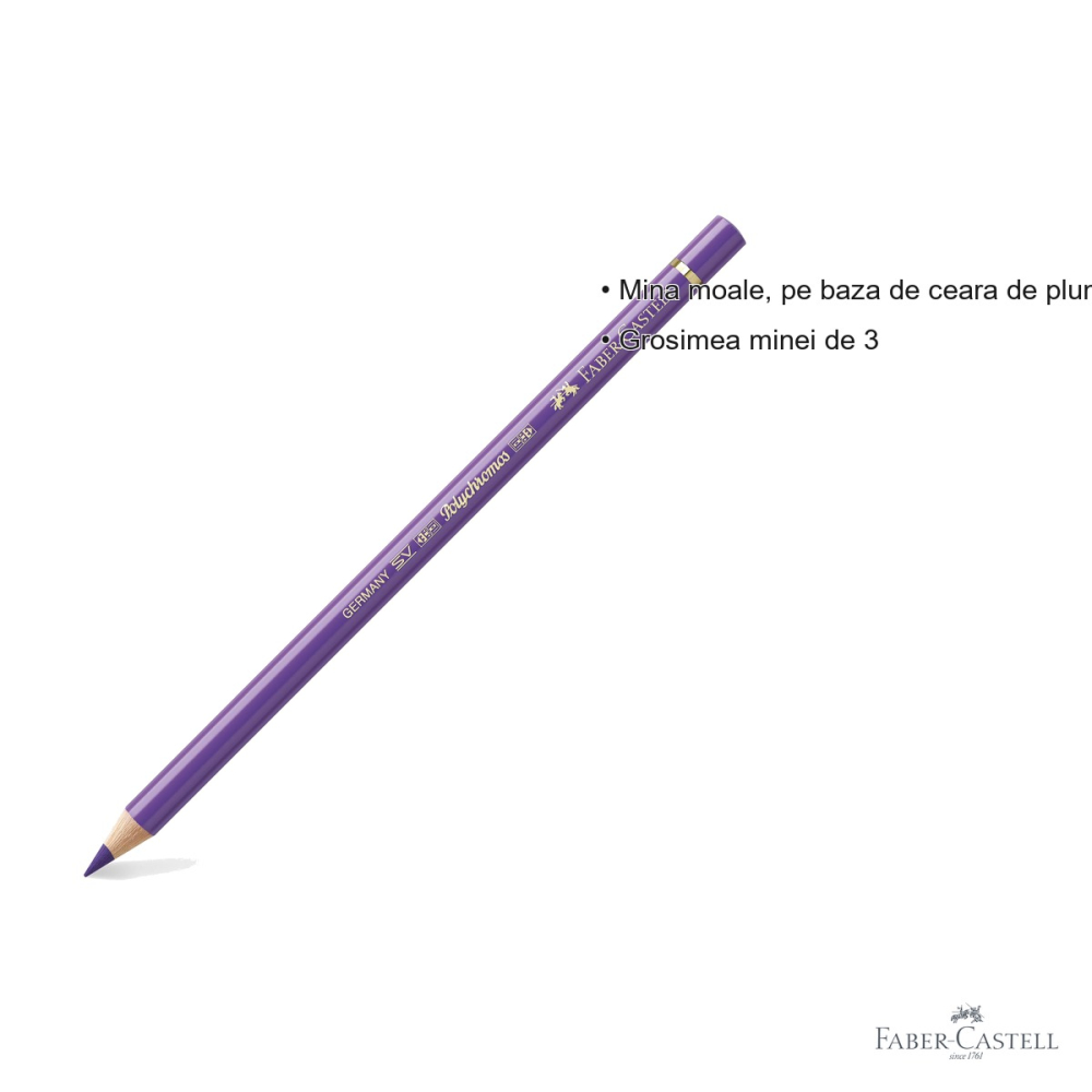 Creion colorat Faber-Castell Polychromos violet, mina moale pe baza de ceara, rezistent la apa, pentru artisti [3]