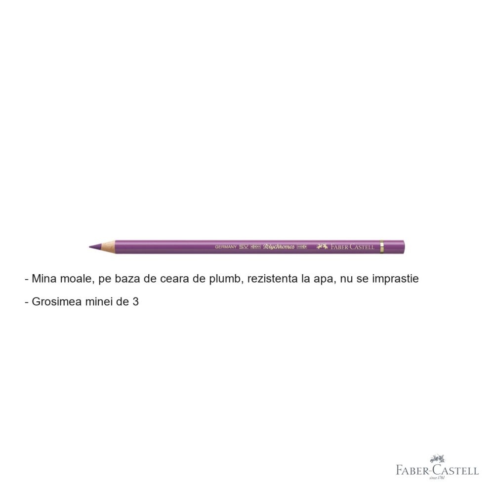 Creion colorat Faber-Castell Polychromos violet roscat, mina moale pe baza de ceara, pentru desen si ilustratie artistica [2]
